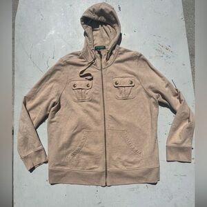 Women's Lauren Ralph Lauren Hoodie Beige Utility XL Zip Casual Luxury Modern